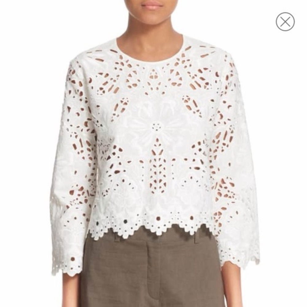 Theory BRIZABELA White Embroidered-Lace Linen Top Size S EUC
